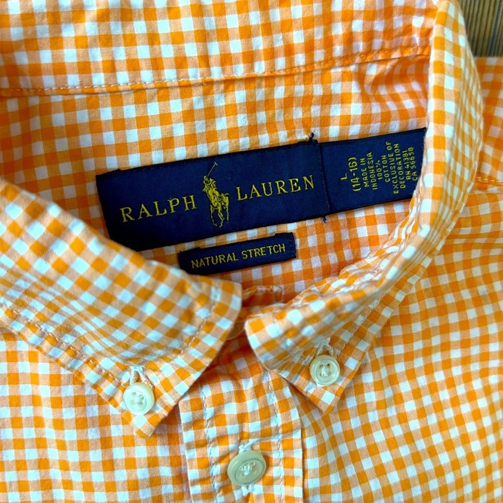 Ralph Lauren kids natural stretch orange and white plaid